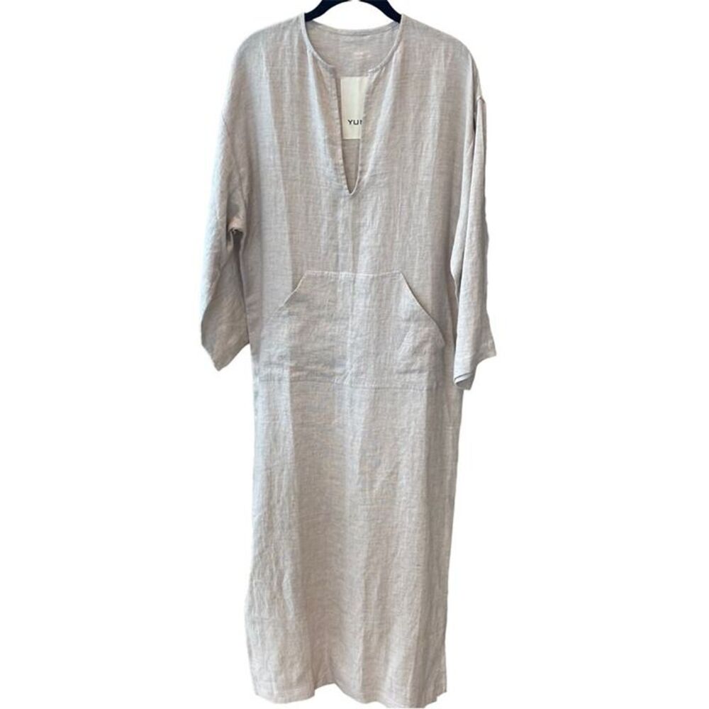 YUME European Linen Gray Kaftan Resort Wear Vacation Bohemian Beach Medium